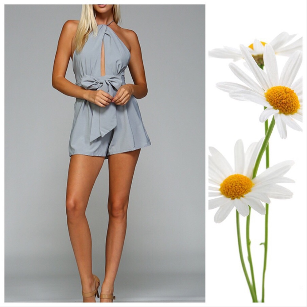 Slate Blue Bow Romper - Picture 3 of 6